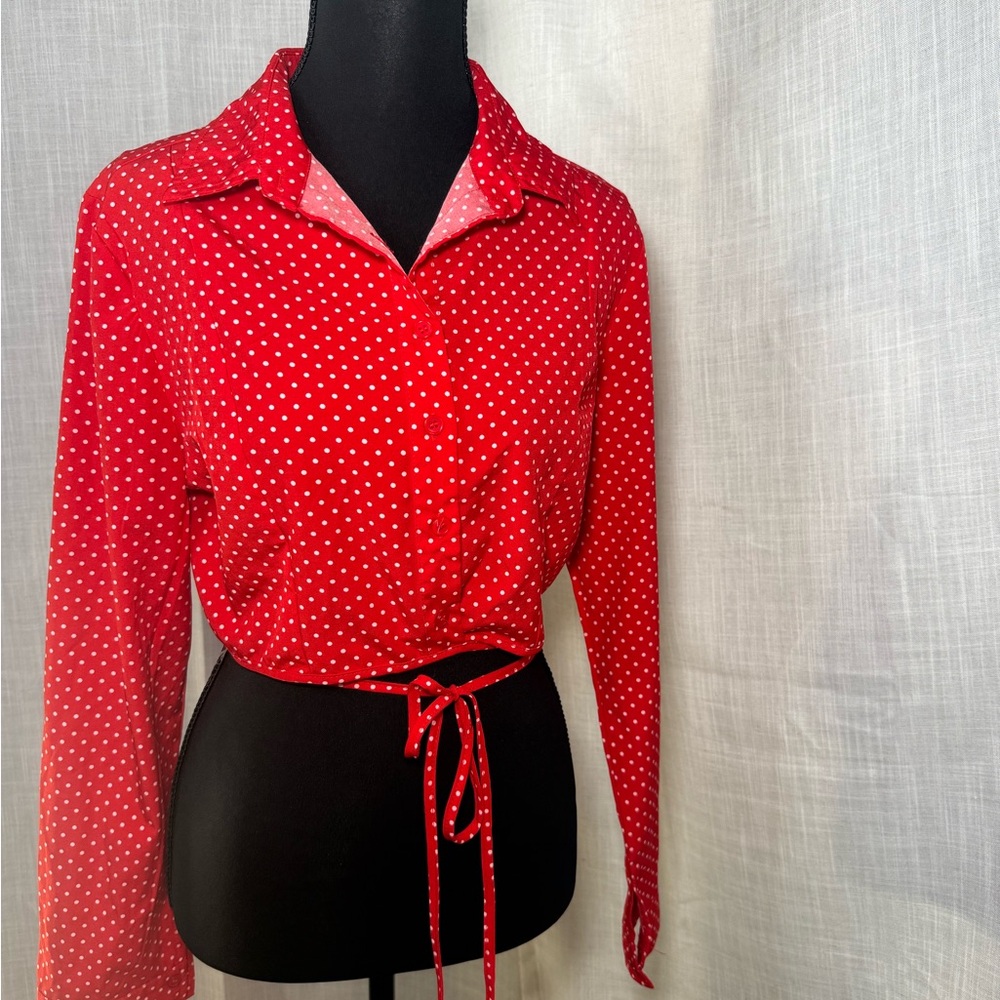 Fashion Nova Red Polka Dot Blouse